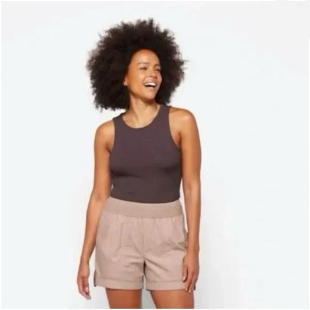 Democracy High Waist Women’s Shorts with Dark Brown Tank